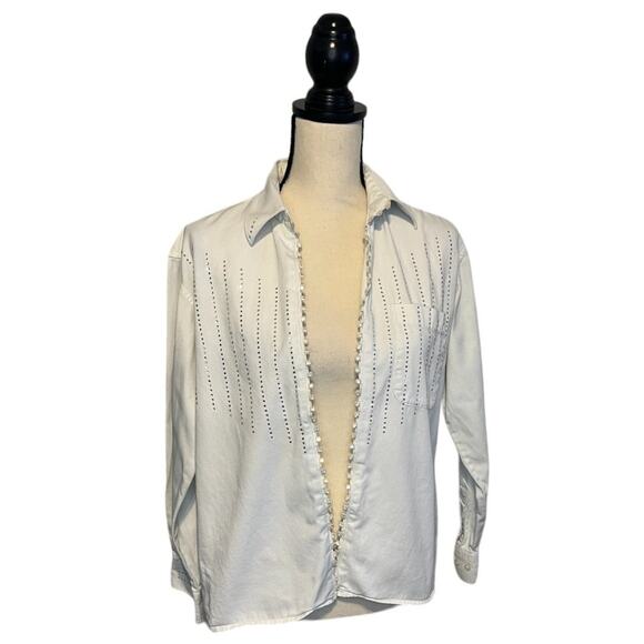 Infinity Fashions Open Front Jacket Womens Sz Small White Rhinestones w/ Pocket - Picture 4 of 7